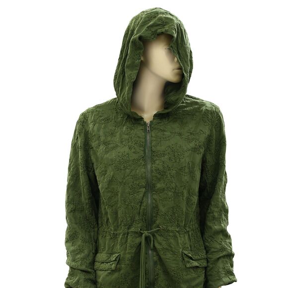Alice + Olivia Marna Embroidered Hooded Parka Jacket Top Zip-Up Green M 262510 - Picture 4 of 10